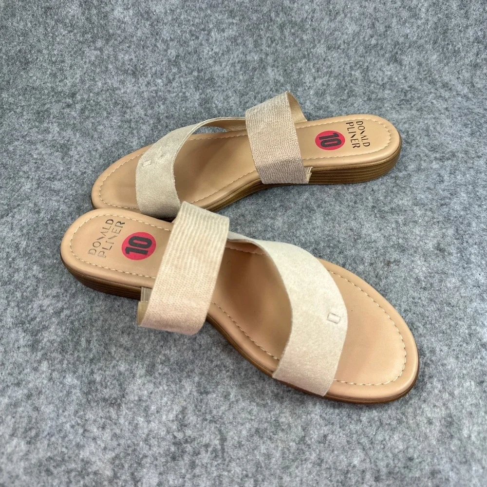 Donald Pliner Galena Womens 10M Sand Suede Elastic Thong Slide Sandals Beige Low